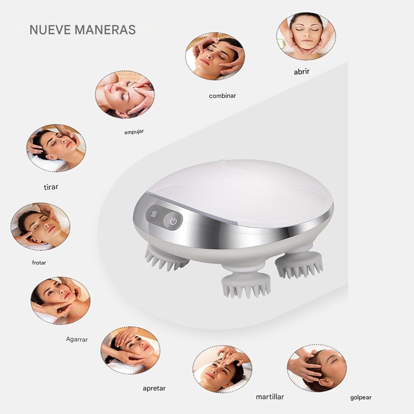 Masajeador inteligente para el cuero cabelludo, cabeza térmica portátil, masajeador eléctrico de cabeza para aliviar el estrés, cuero cabelludo profundamente limpio.