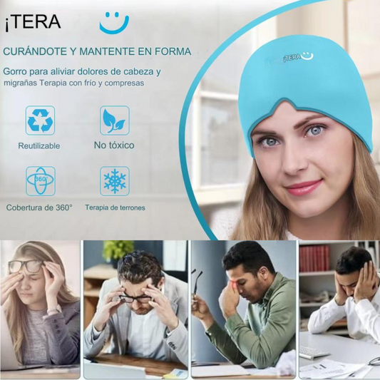 i THERAU Gorro Cómodo de Gel para Alivio de Dolor de Cabeza, Migrañas, ojos hinchados y estres  para Terapia de Frío y caliente , Azul