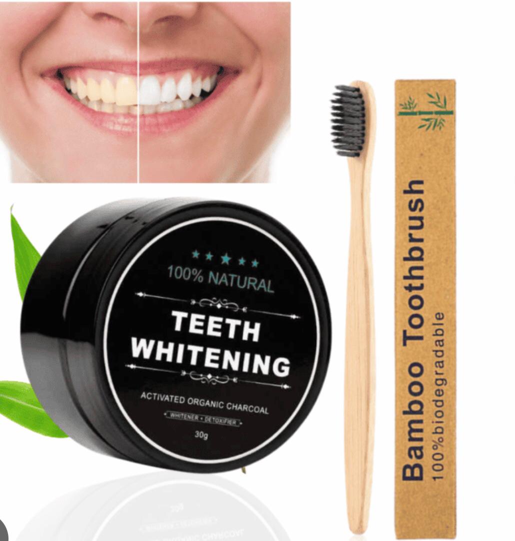 COMBO DE CARBÓN ACTIVADO  ➕   CEPILLO DE BAMBU PARA BLANQUEAR LOS DIENTES Y ELIMINAR EL SARRO 🦷🦷
