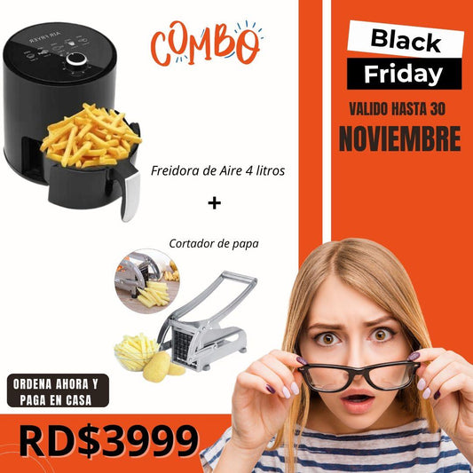 Air Fryer - Freidora de Aire de 4 Litros + CORTADOR DE PAPAS PROFESIONAL