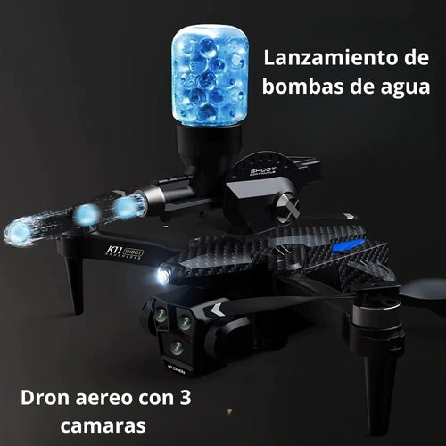 Dron K11 Max Shoot Triple Cámara Dispara Bolitas Hidrogel Negro